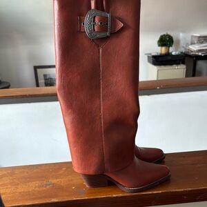 Zodiac Chestnut Leather Boots with Buckle